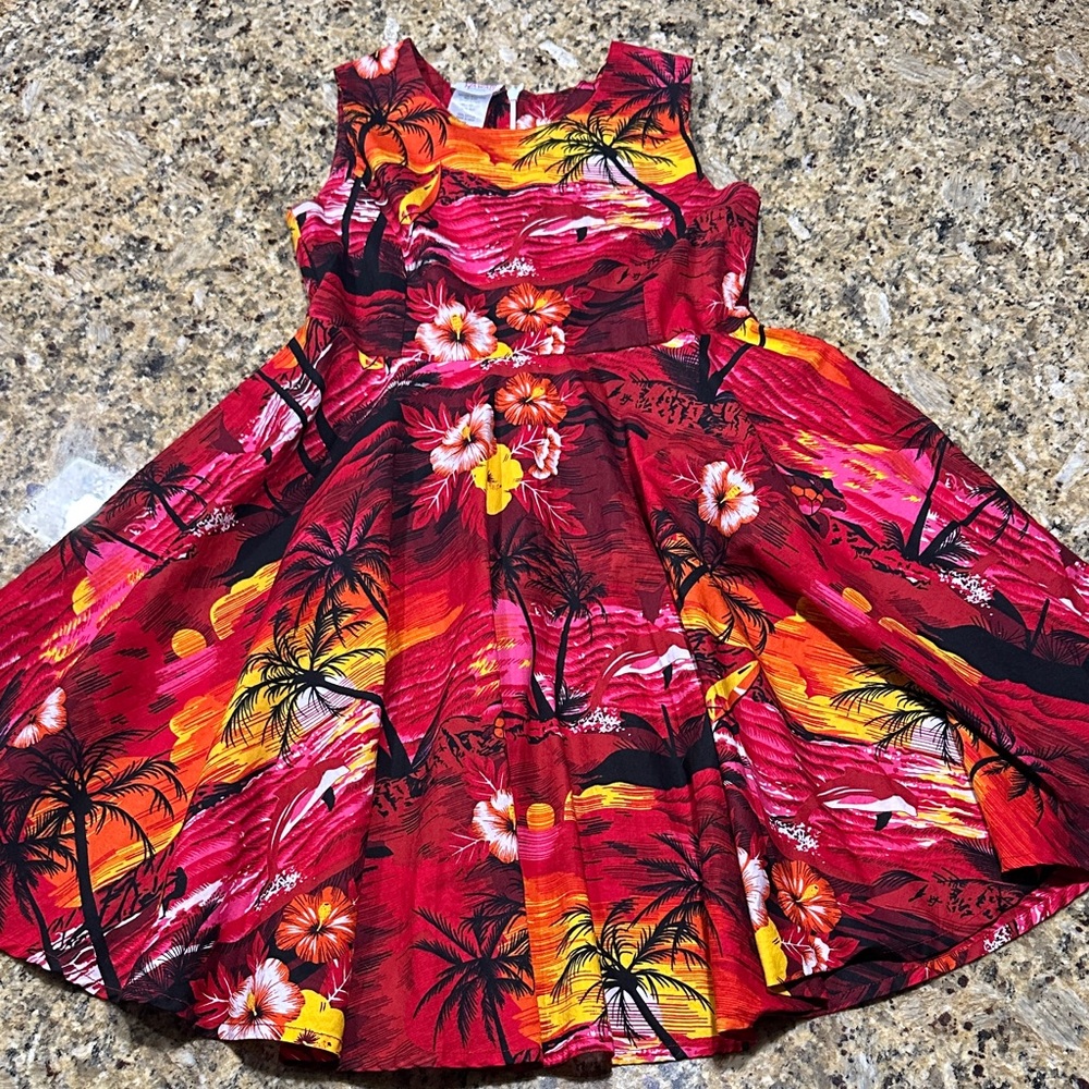 Girls Vibrant Red Tropical Hawaiian Dress